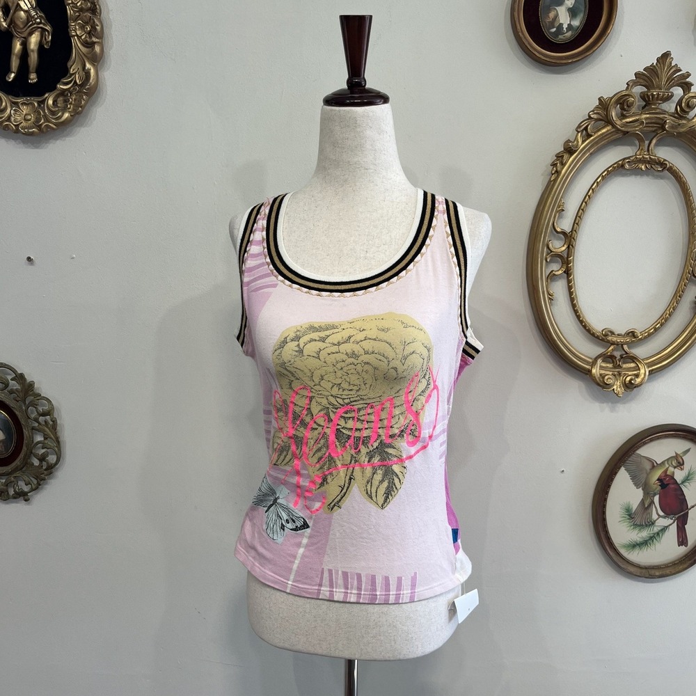 Vintage Jeans De Christian Lacroix Graphic Tank Top Floral Butterfly Size S
